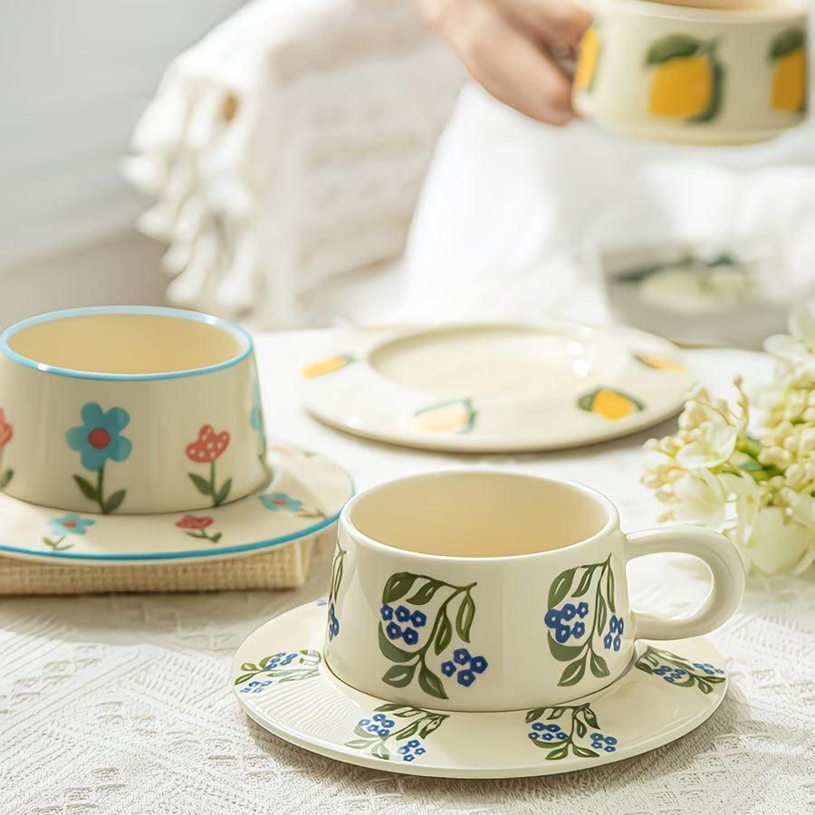 Floral Pattern Ceramic Cup and Saucer Set