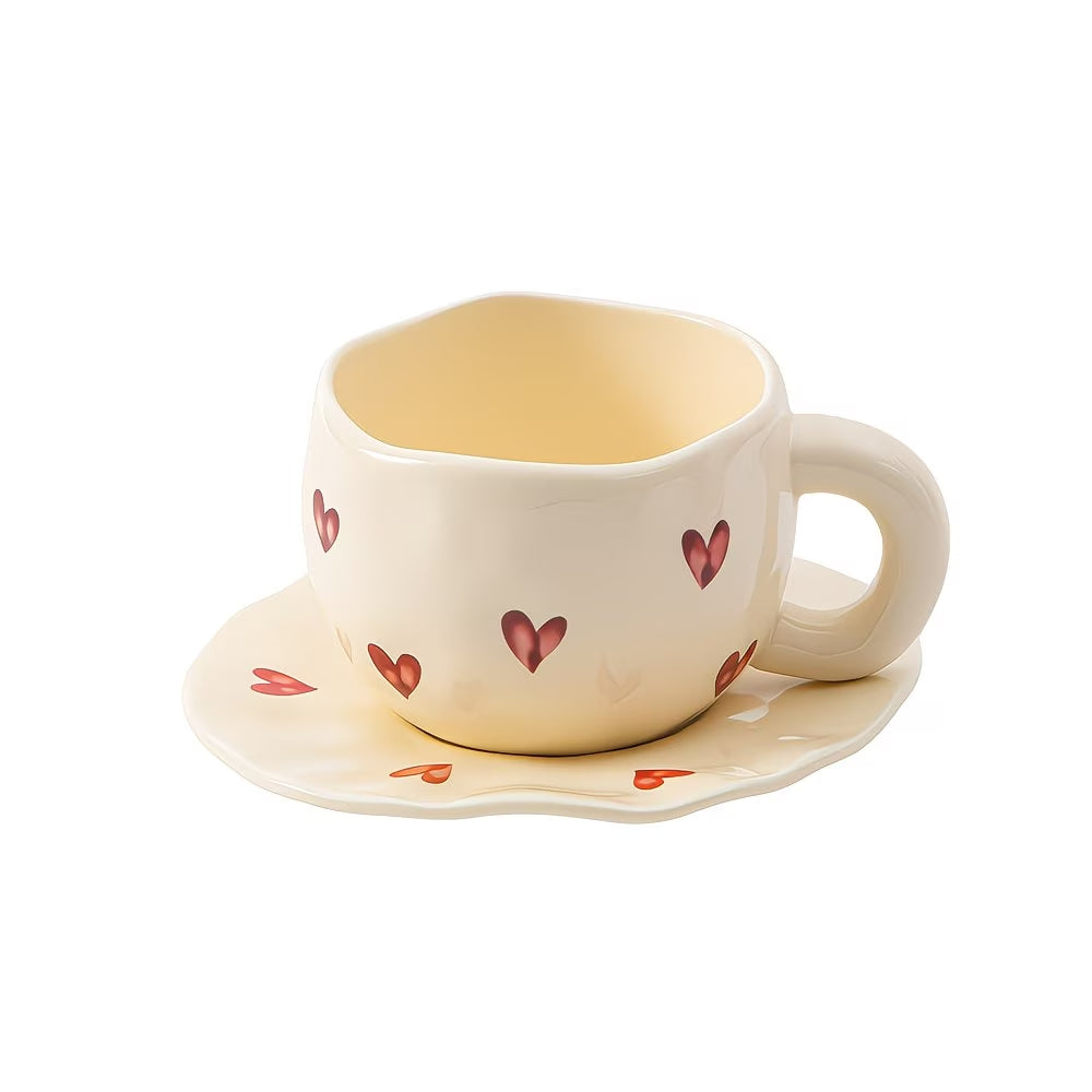 Heart Pattern Ceramic Cup and Saucer Set