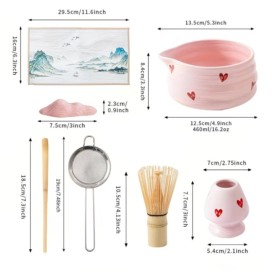Heart Pattern Matcha Tea Preparation Set