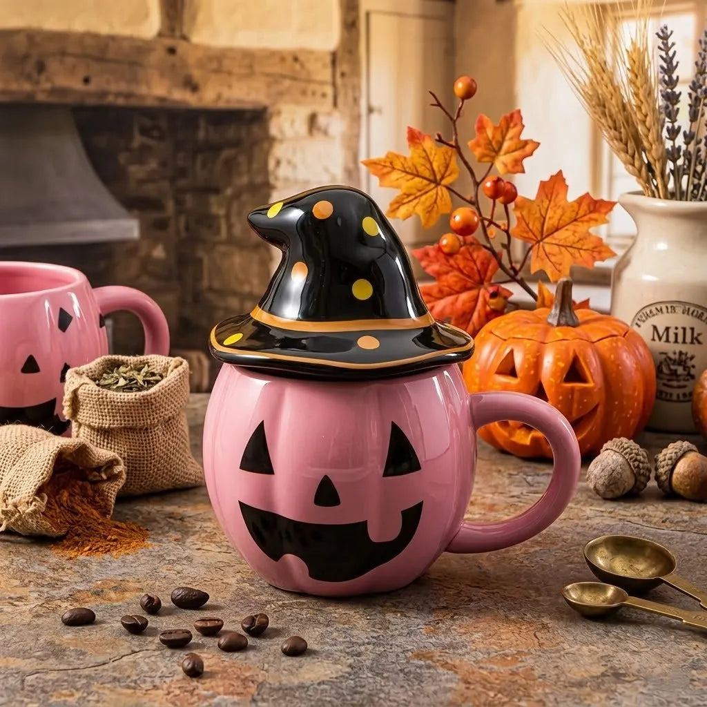 Pumpkin Shape Ceramic Coffee Mug with Lid