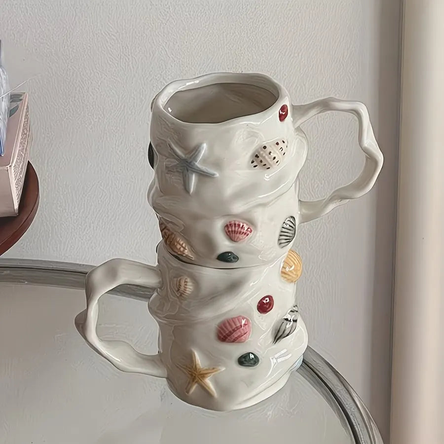 Seashell Textured Ceramic Coffee Mug