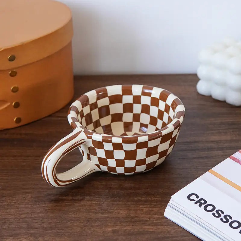 Checkered Pattern Ceramic Coffee Cup