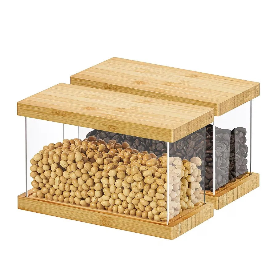 Glass Food Storage Container with Wooden Lid