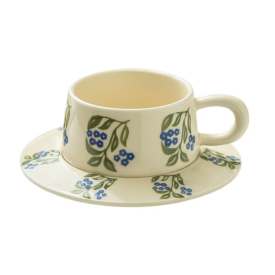 Floral Pattern Ceramic Cup and Saucer Set
