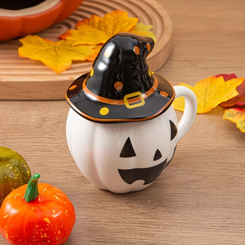 Pumpkin Shape Ceramic Coffee Mug with Lid