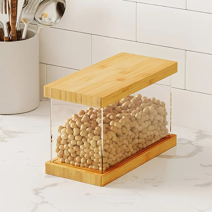 Glass Food Storage Container with Wooden Lid
