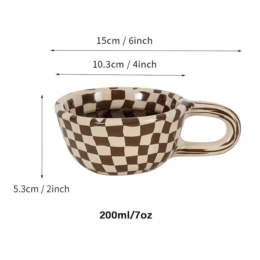 Checkered Pattern Ceramic Coffee Cup