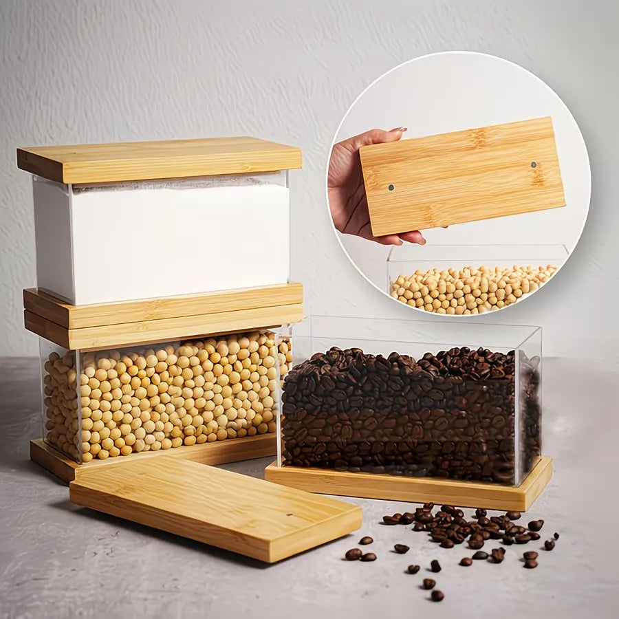 Glass Food Storage Container with Wooden Lid