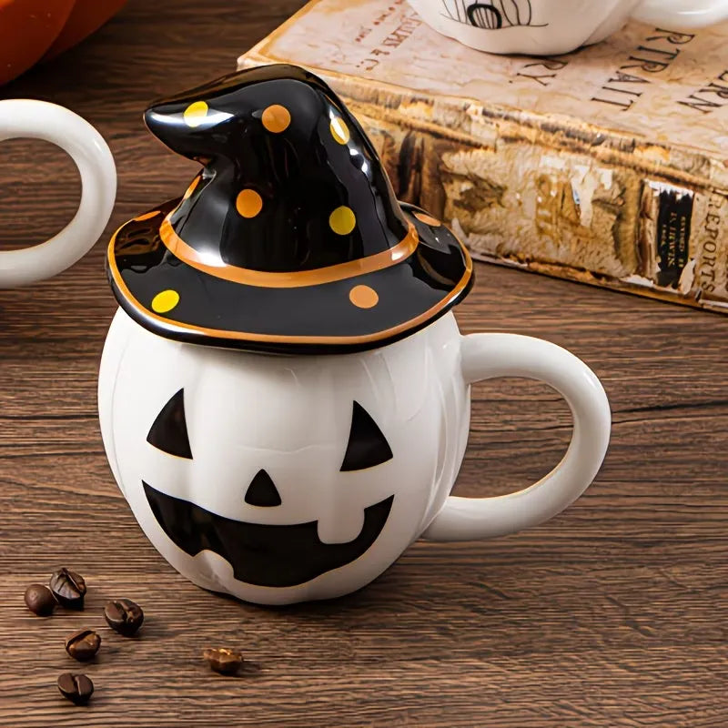 Pumpkin Shape Ceramic Coffee Mug with Lid
