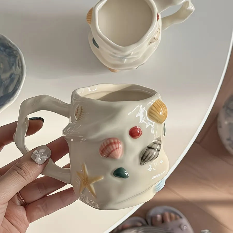 Seashell Textured Ceramic Coffee Mug