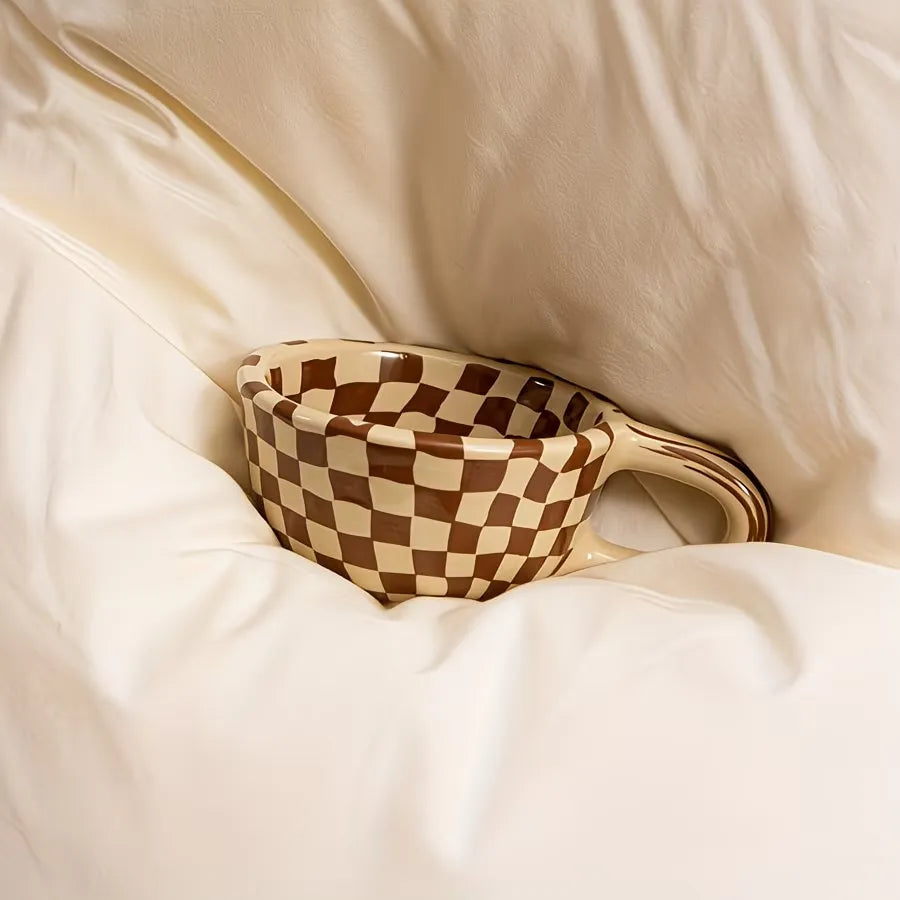 Checkered Pattern Ceramic Coffee Cup