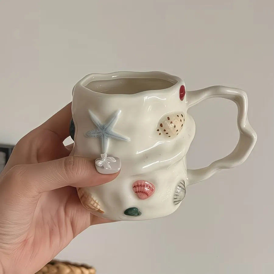 Seashell Textured Ceramic Coffee Mug