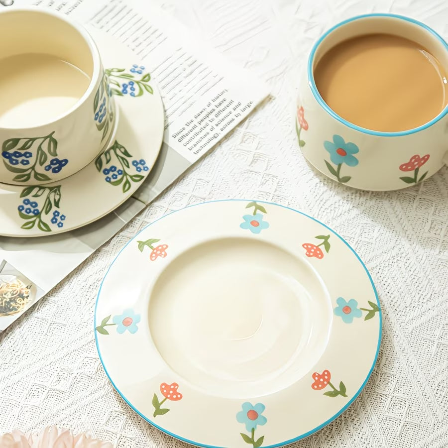 Floral Pattern Ceramic Cup and Saucer Set