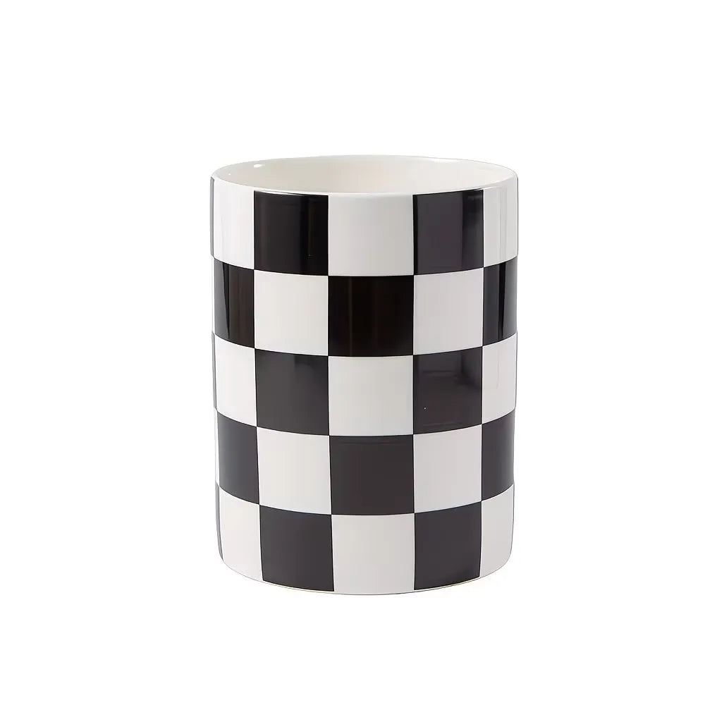 Checkered Pattern Ceramic Utensil Holder