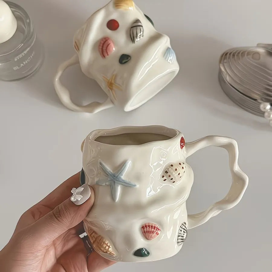 Seashell Textured Ceramic Coffee Mug