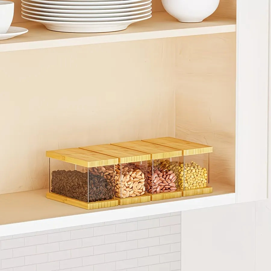 Glass Food Storage Container with Wooden Lid