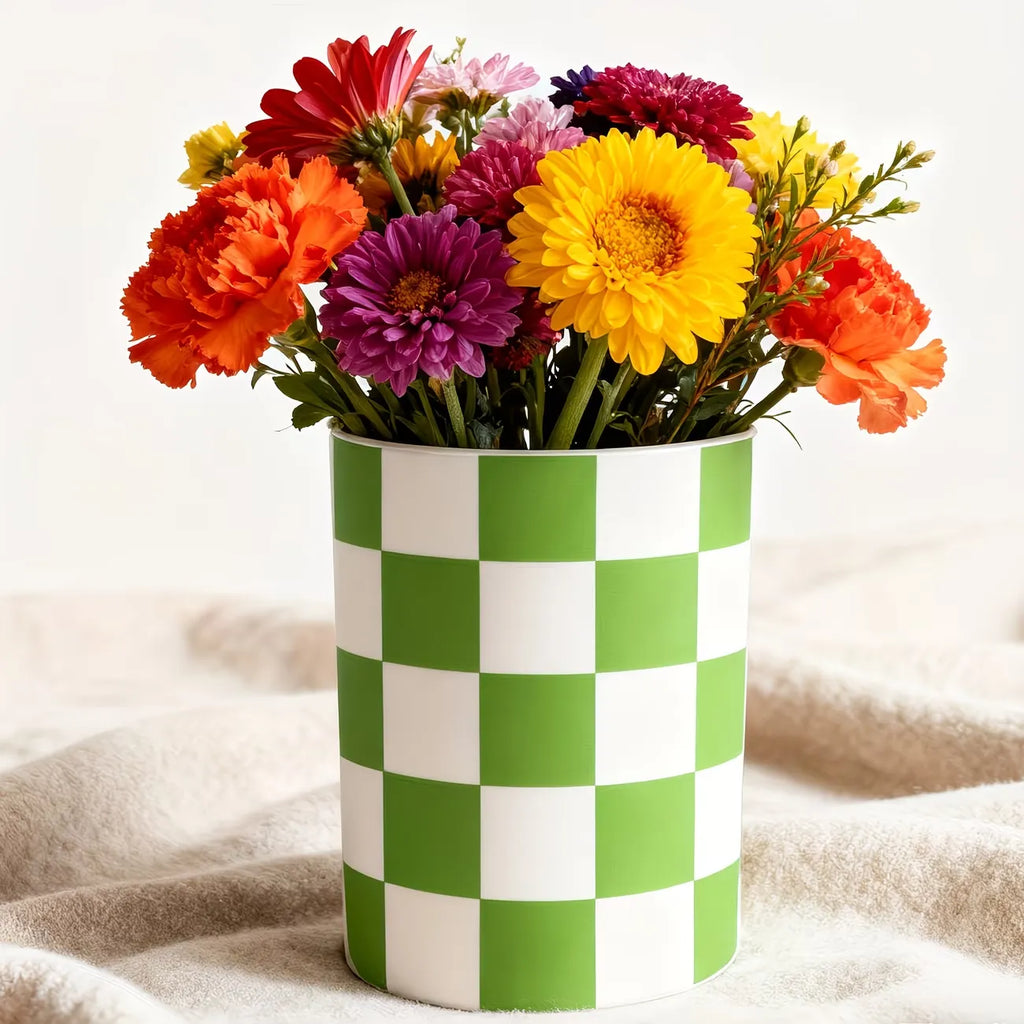 Checkered Pattern Ceramic Utensil Holder