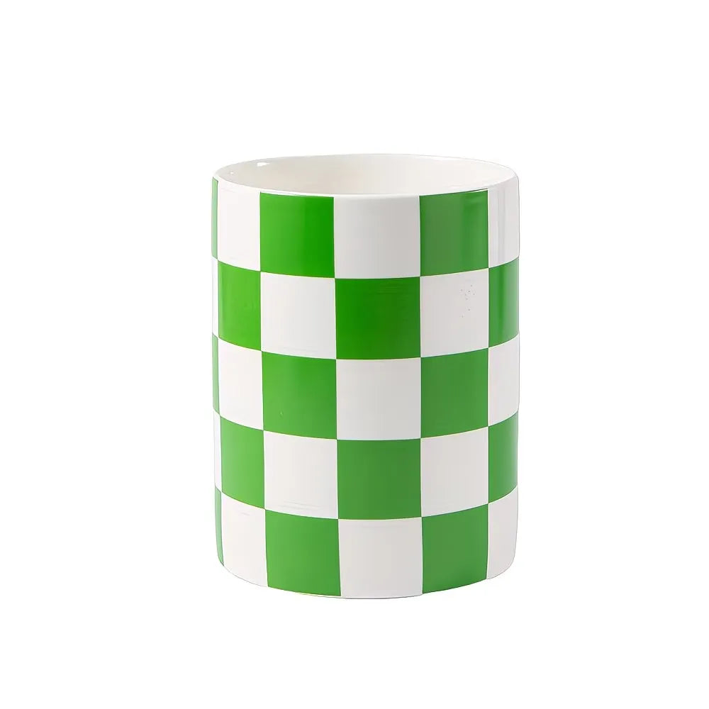 Checkered Pattern Ceramic Utensil Holder