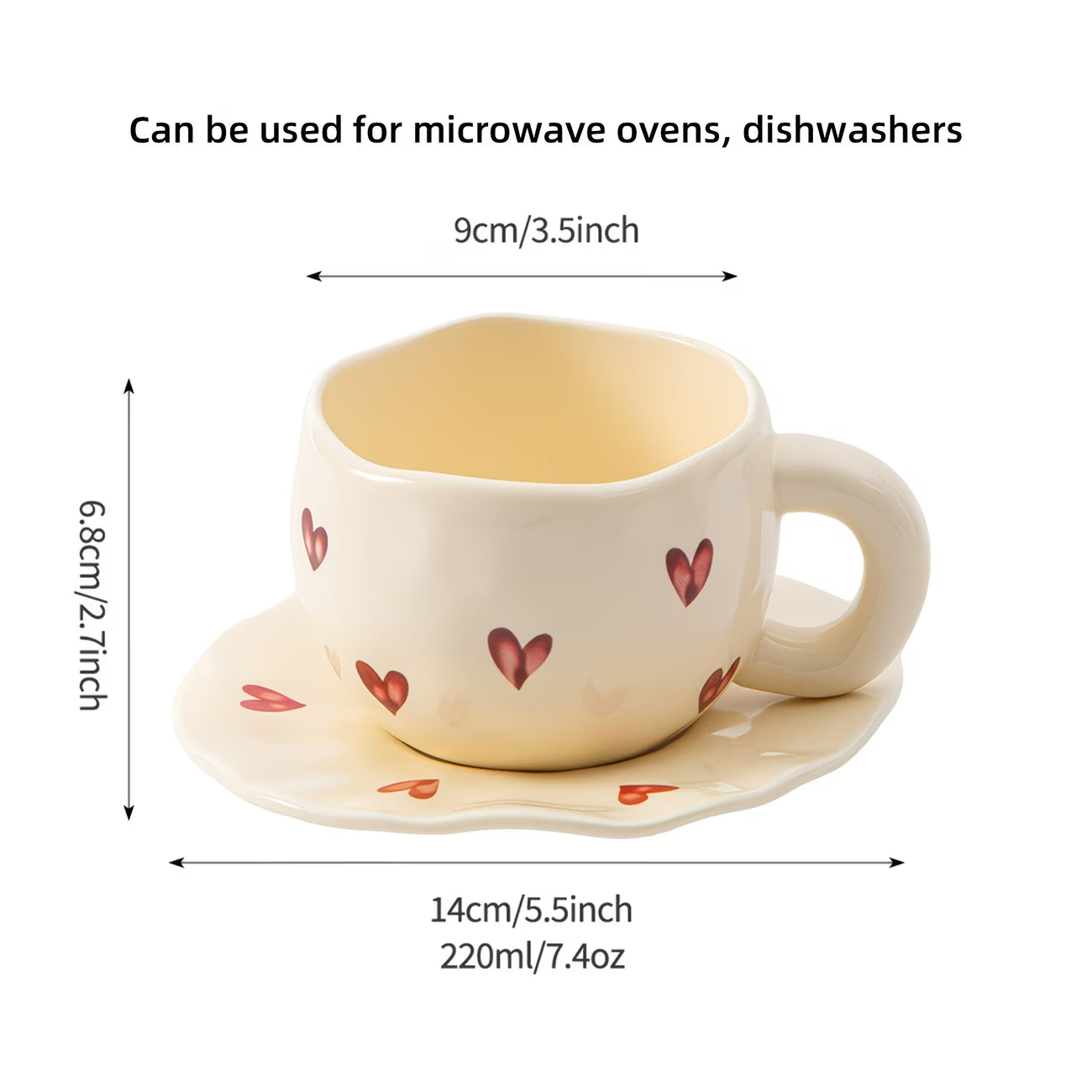 Heart Pattern Ceramic Cup and Saucer Set
