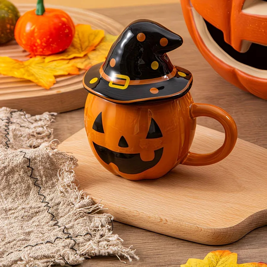 Pumpkin Shape Ceramic Coffee Mug with Lid
