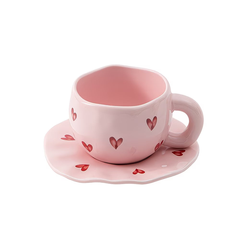 Heart Pattern Ceramic Cup and Saucer Set