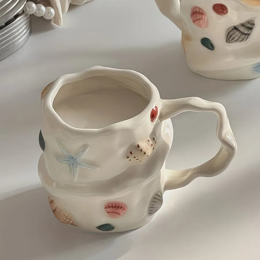Seashell Textured Ceramic Coffee Mug
