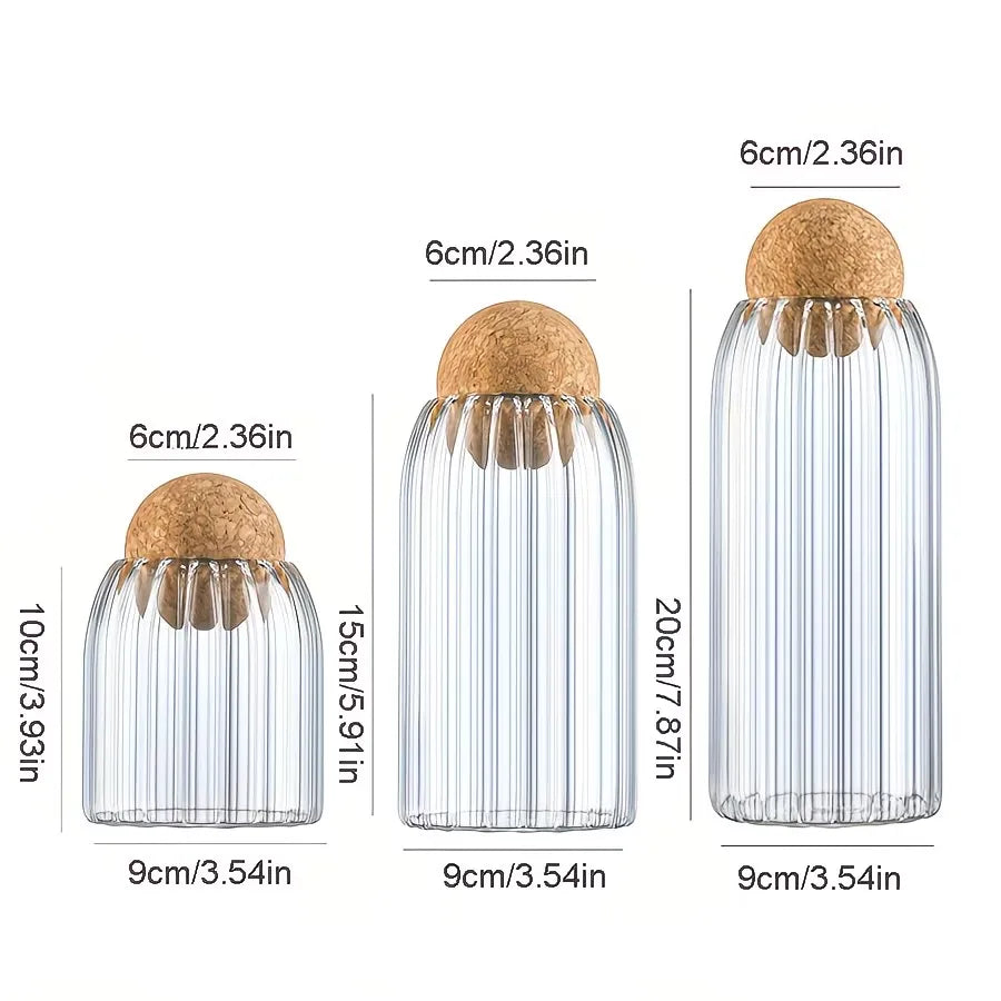 Ribbed Glass Storage Jar with Round Wooden Lid