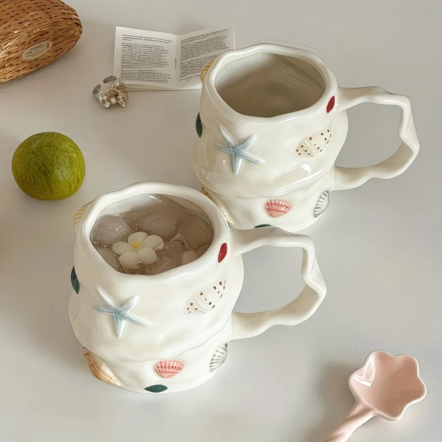 Seashell Textured Ceramic Coffee Mug