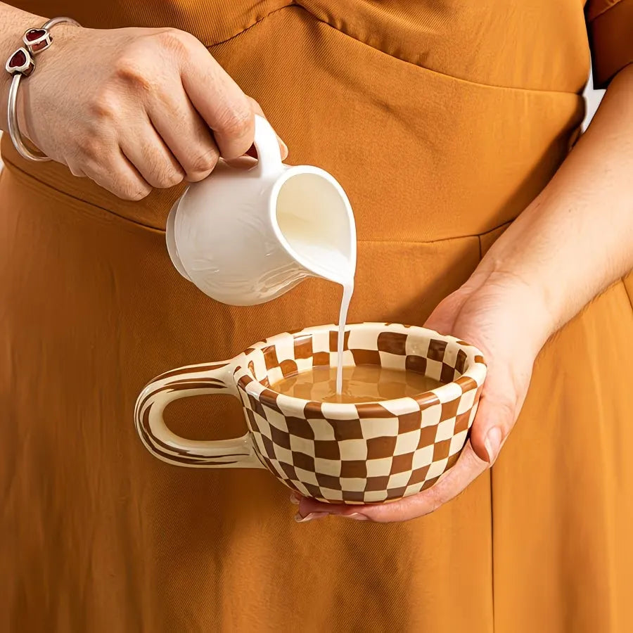 Checkered Pattern Ceramic Coffee Cup