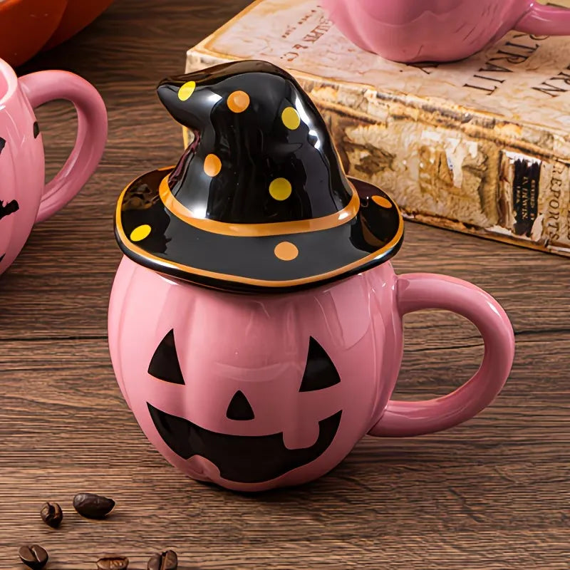 Pumpkin Shape Ceramic Coffee Mug with Lid