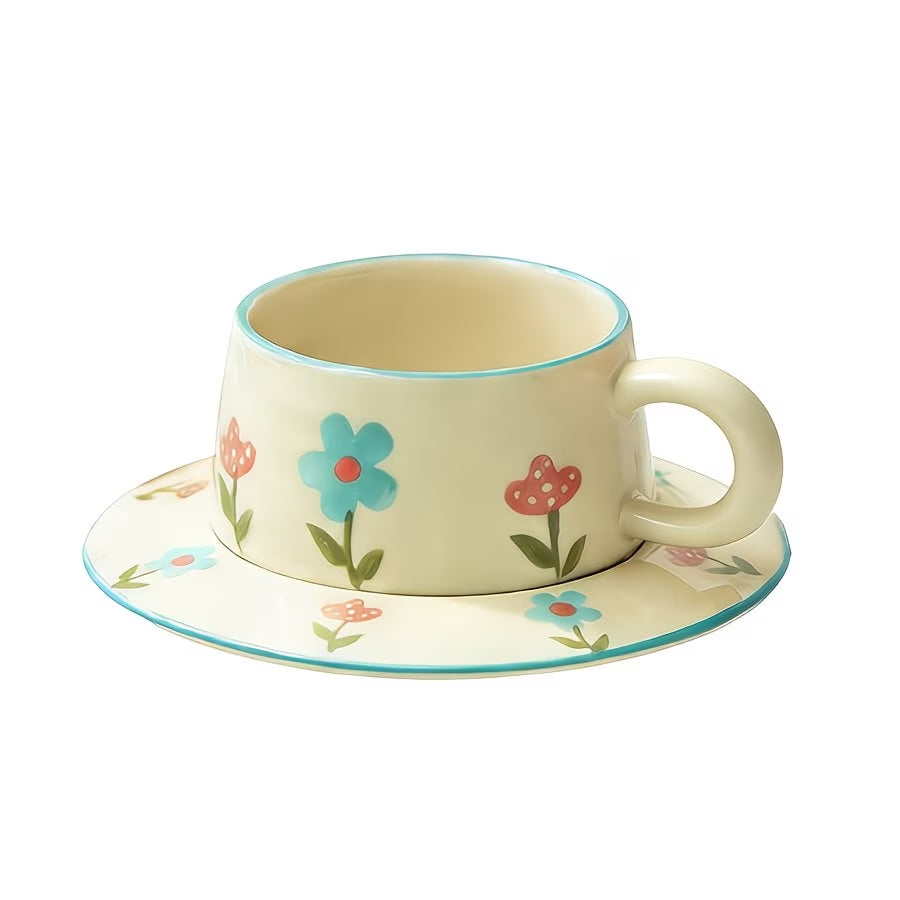 Floral Pattern Ceramic Cup and Saucer Set