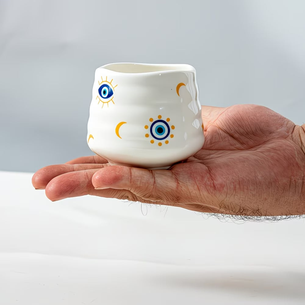White Evil Eye Pattern Ceramic Coffee Cup
