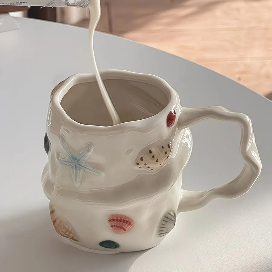 Seashell Textured Ceramic Coffee Mug