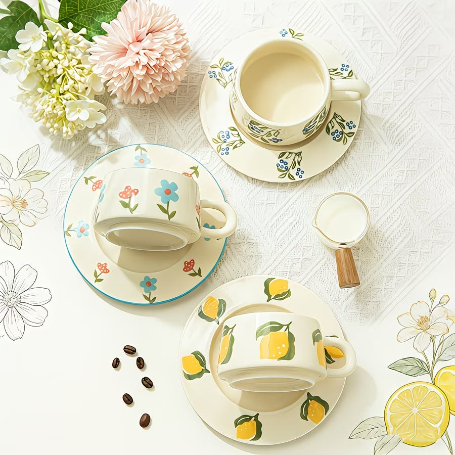 Floral Pattern Ceramic Cup and Saucer Set
