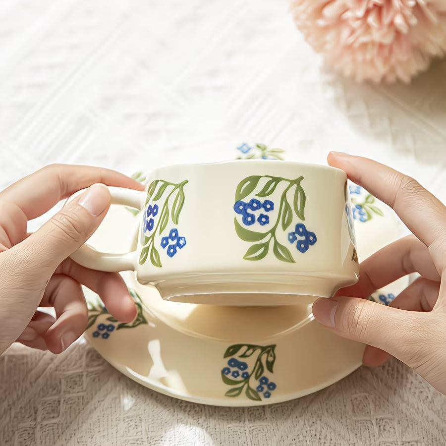 Floral Pattern Ceramic Cup and Saucer Set