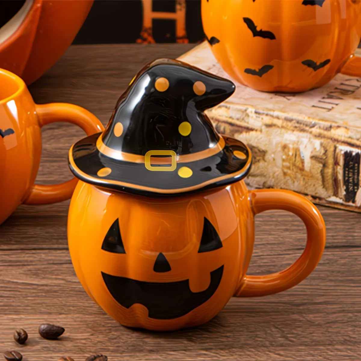 Pumpkin Shape Ceramic Coffee Mug with Lid