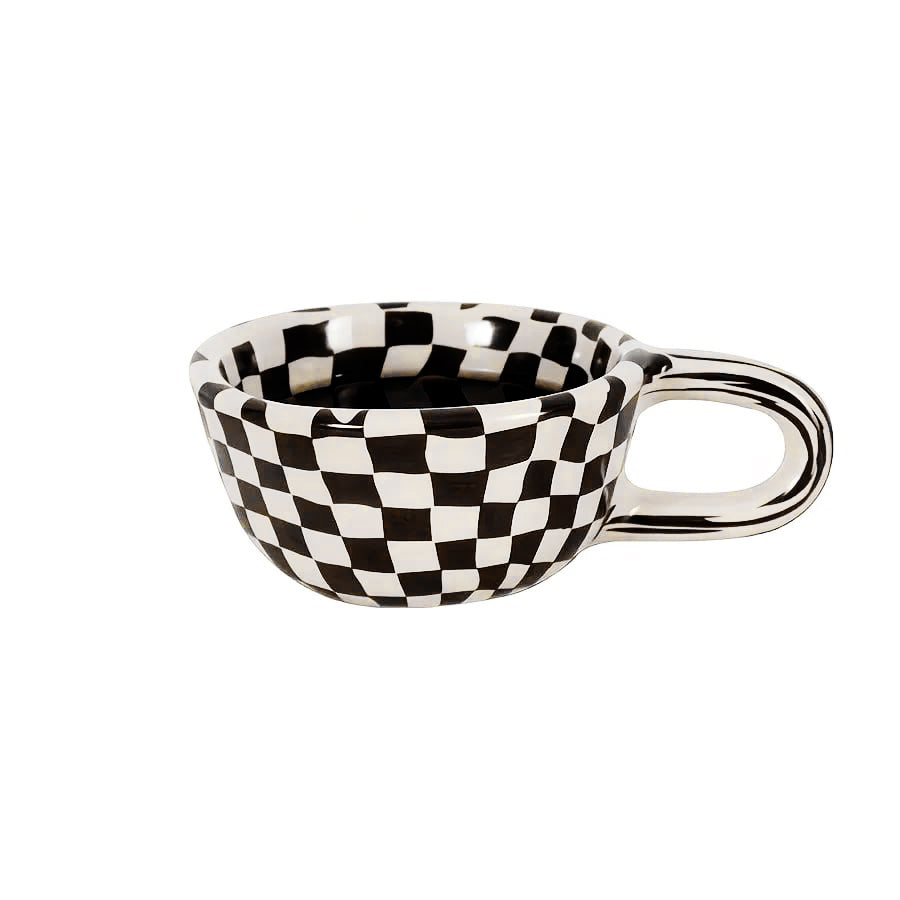 Checkered Pattern Ceramic Coffee Cup