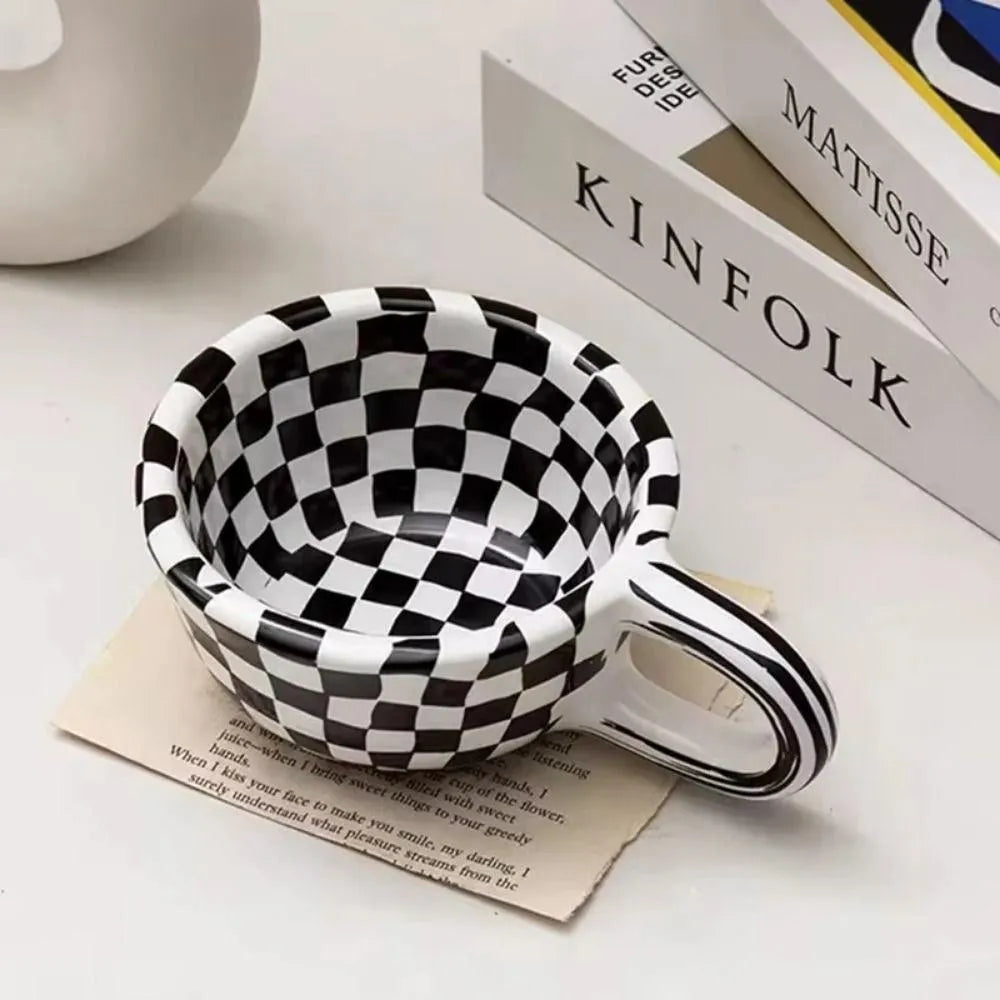 Checkered Pattern Ceramic Coffee Cup